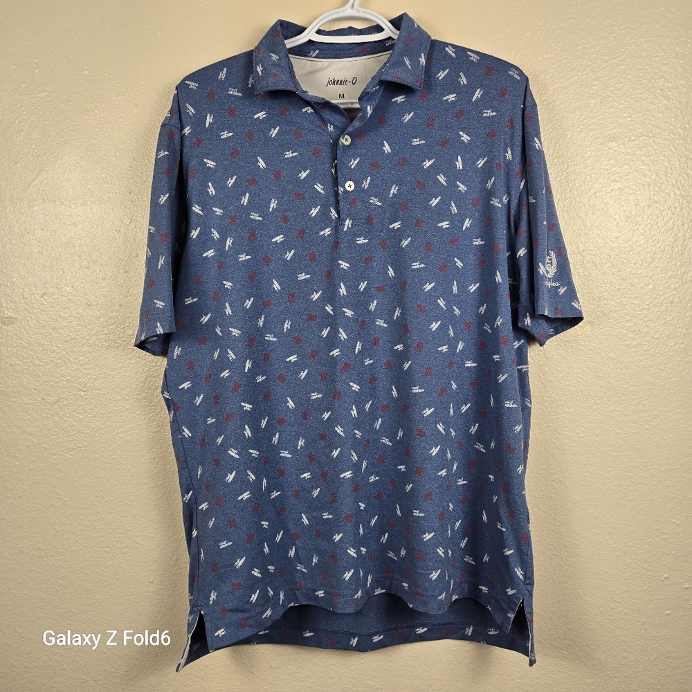Johnnie‑O Top Shelf Performance Polo – Size‎ M – Iconic Surfboard Print